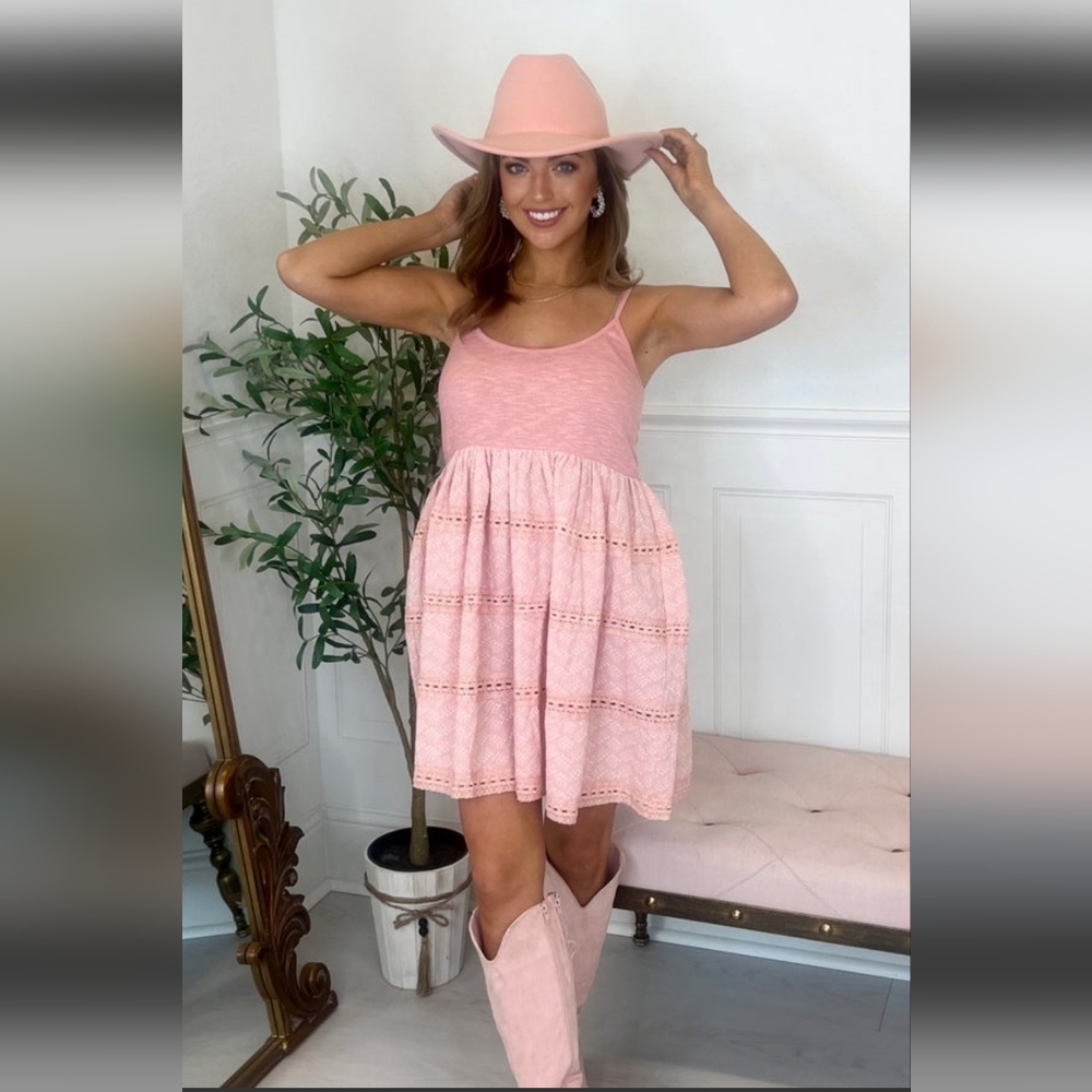 POL Fabric Block Eyelet Dress
